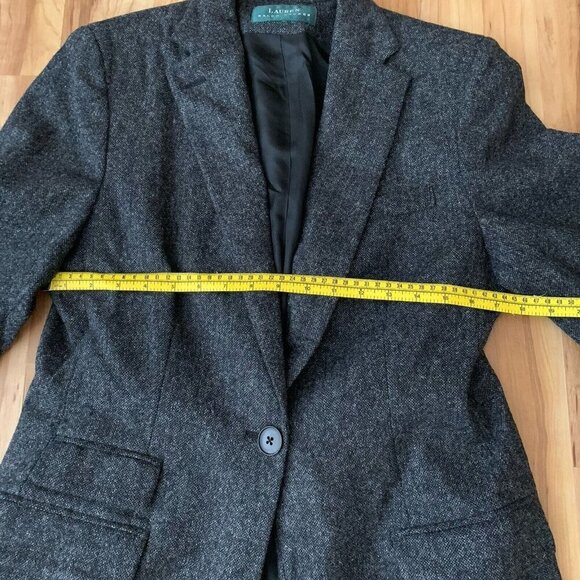 Lauren Ralph Lauren Womens 10 Single Breasted Long Jacket Black Gray Wool Tweed - Picture 8 of 15